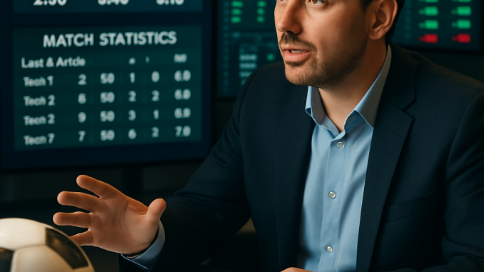 A sports analyst in a professional setting reviewing crucial data and statistics for an
