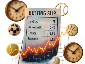 An artistic representation of sports betting dynamics, showcasing a transparent betting slip with fluctuating