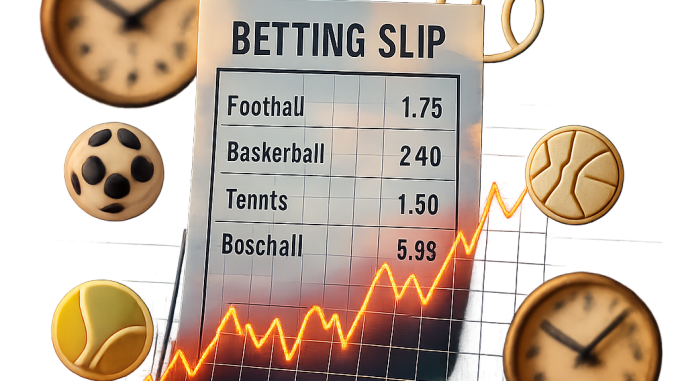 An artistic representation of sports betting dynamics, showcasing a transparent betting slip with fluctuating