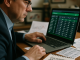 A sports analyst analyzing betting odds and statistics at a desk, focusing on qualitative