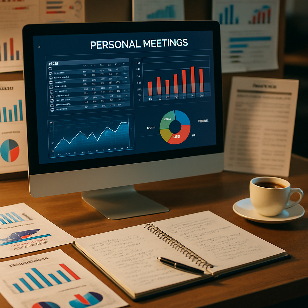 A sports analysts workspace with charts and statistics related to personal meetings in sports.