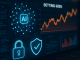 A digital artwork illustrating the integration of advanced algorithms and AI in betting technology,