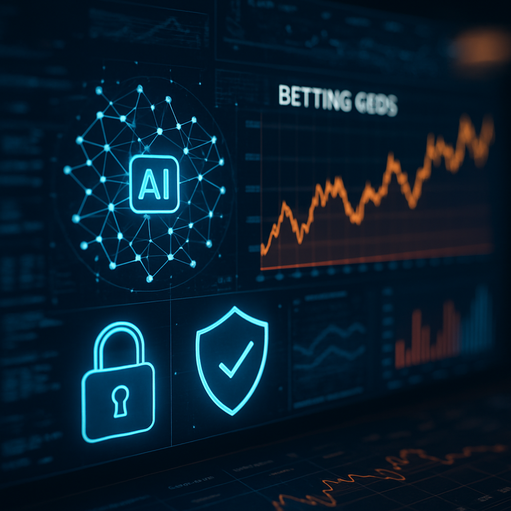 A digital artwork illustrating the integration of advanced algorithms and AI in betting technology,